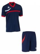 Errea, set Derby shirt+ Neath short blu/rosso - Voetbaltenues